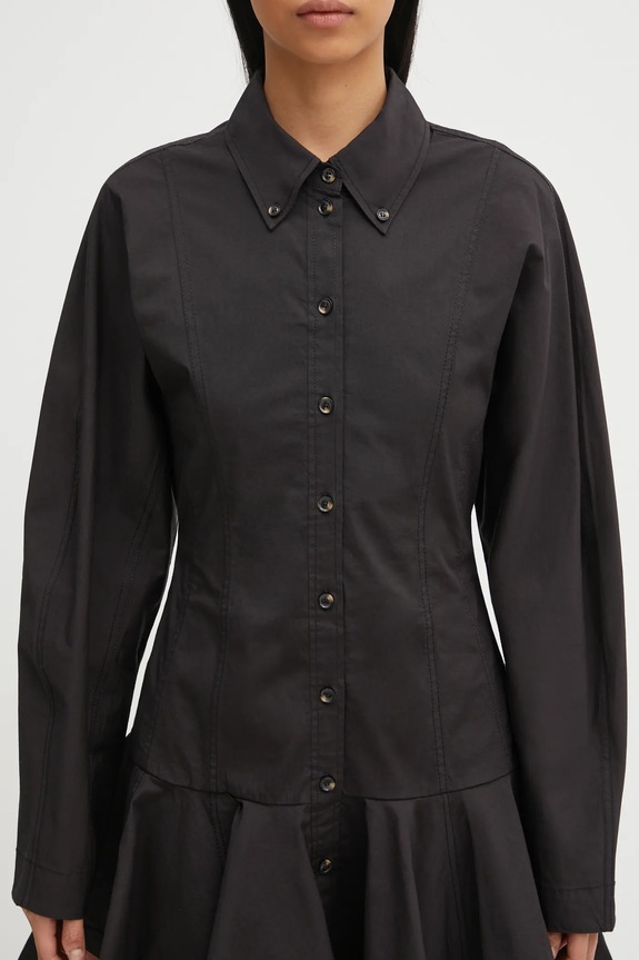 GANNI sukienka Stretch Cotton Buttoned Mini czarny W1001