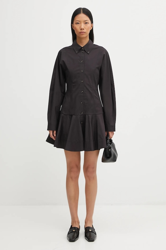 GANNI sukienka Stretch Cotton Buttoned Mini W1001 czarny