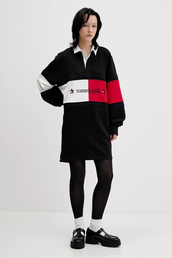 Βαμβακερό φόρεμα Tommy Jeans DW0DW22510 μαύρο AW25