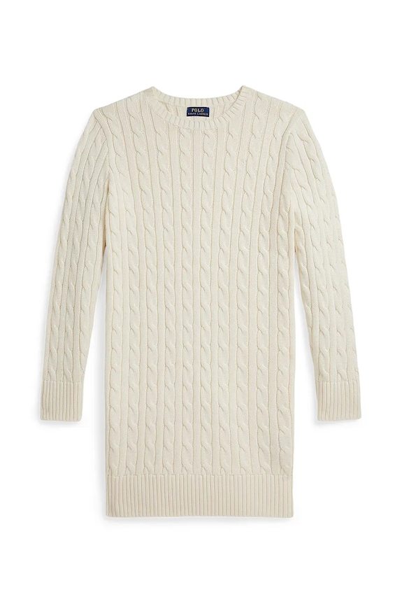 Dievčenské bavlnené šaty Polo Ralph Lauren 313978860001 béžová AW25