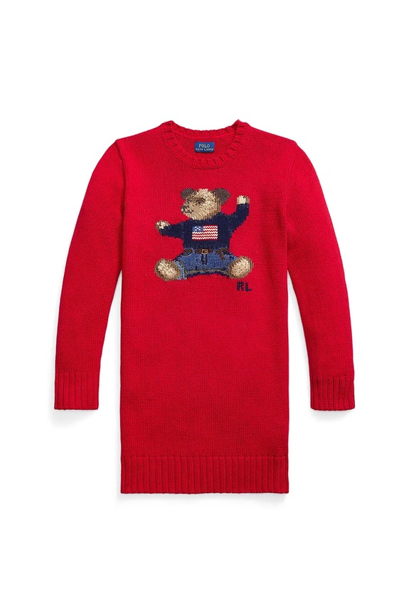 Polo Ralph Lauren sukienka bawełniana dziecięca długi czerwony 313978873001