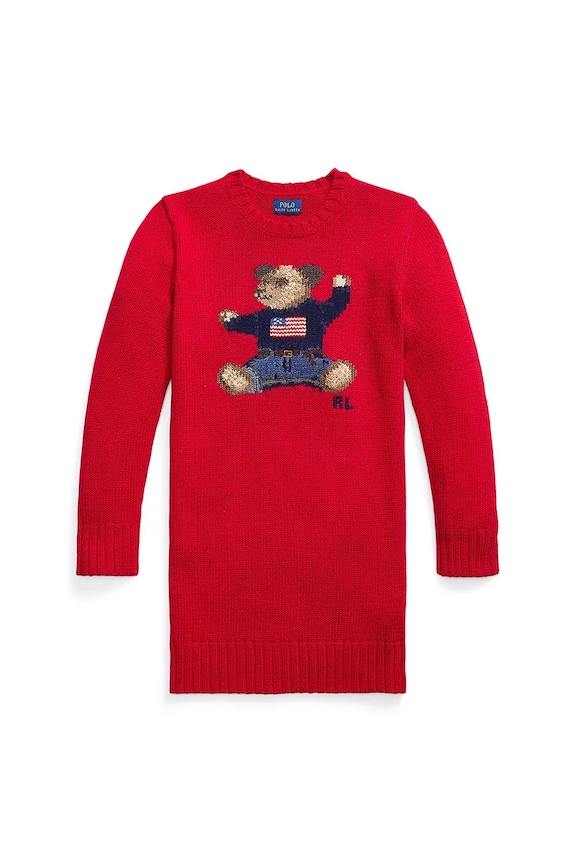Polo Ralph Lauren sukienka bawełniana dziecięca długi czerwony 313978873001