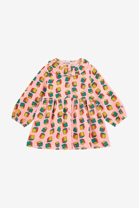 Bobo Choses rochie din bumbac pentru bebeluși Dices 225AB088 roz AW25