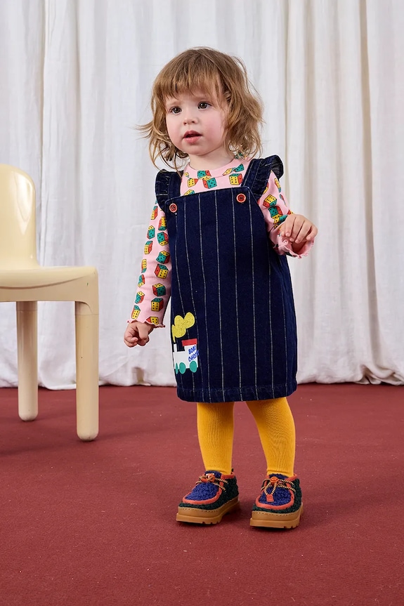 Bobo Choses sukienka bawełniana niemowlęca Choo Choo rozkloszowany granatowy 225AB090