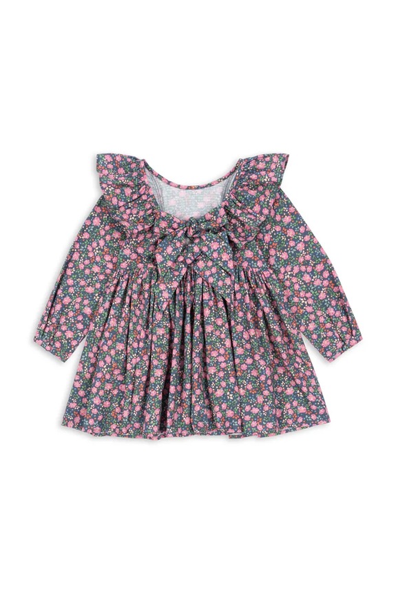 Παιδικό βαμβακερό φόρεμα Konges Sløjd CIANNA LS BOW DRESS GOTS εμπριμέ πολύχρωμο KS103755.9BYA