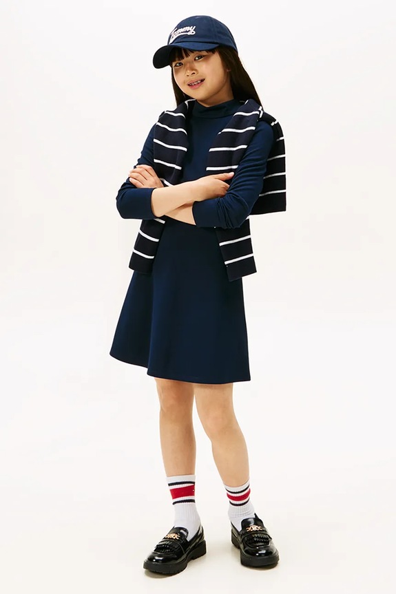 Παιδικό φόρεμα Tommy Hilfiger μακρύ σκούρο μπλε KG0KG08790.128.176.9BYA
