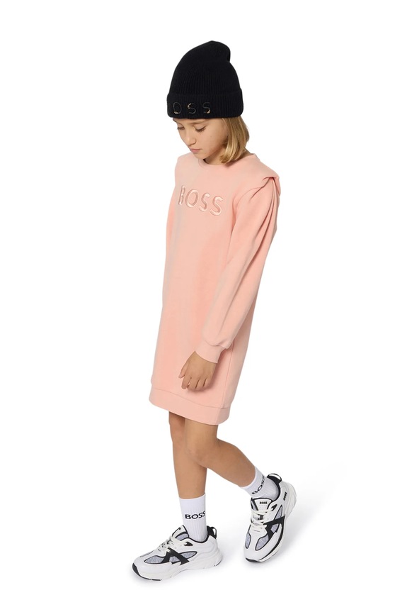 Dječja haljina s pamukom BOSS natpis narančasta J52409.156.162