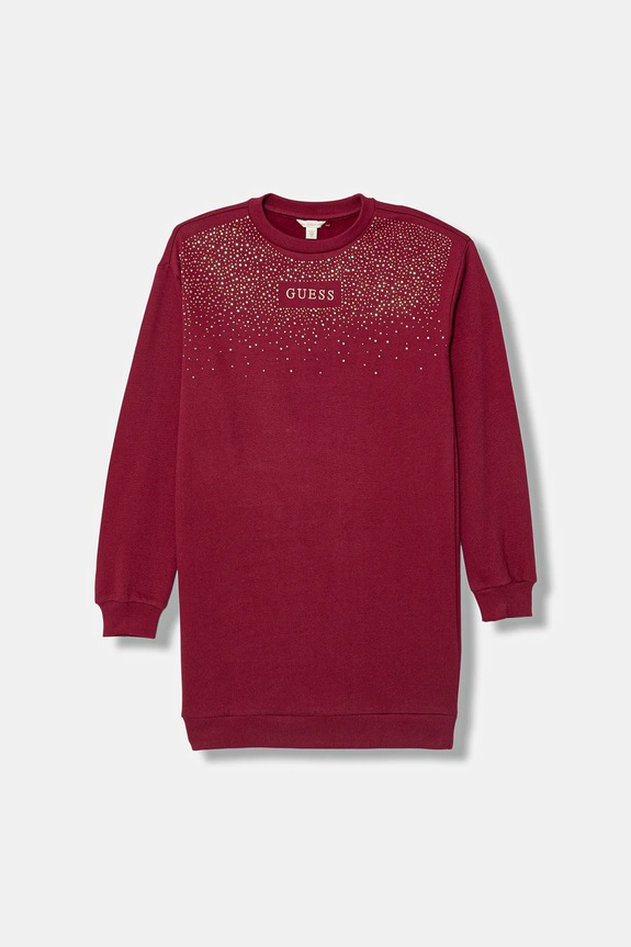 Dětské bavlněné šaty Guess midi burgundské J5BK07.KAV34.9BYA