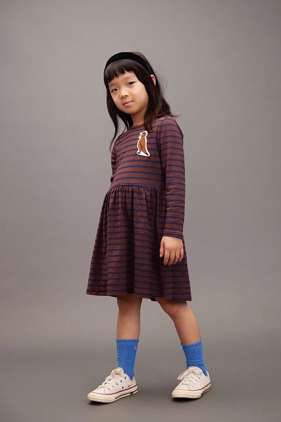 Mini Rodini gyerek gyapjúkeverék ruha Stripe bird hosszú barna 25750122