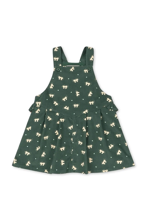 Хлопковое детское платье Konges Sløjd AVERY FRILL OVERALL DRESS GOTS KS104200.9BYA зелёный AW25