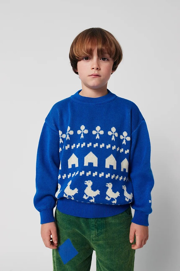 Bobo Choses maglione per bambini con misto lana Farm jacquard medio spessore blu 225AC108