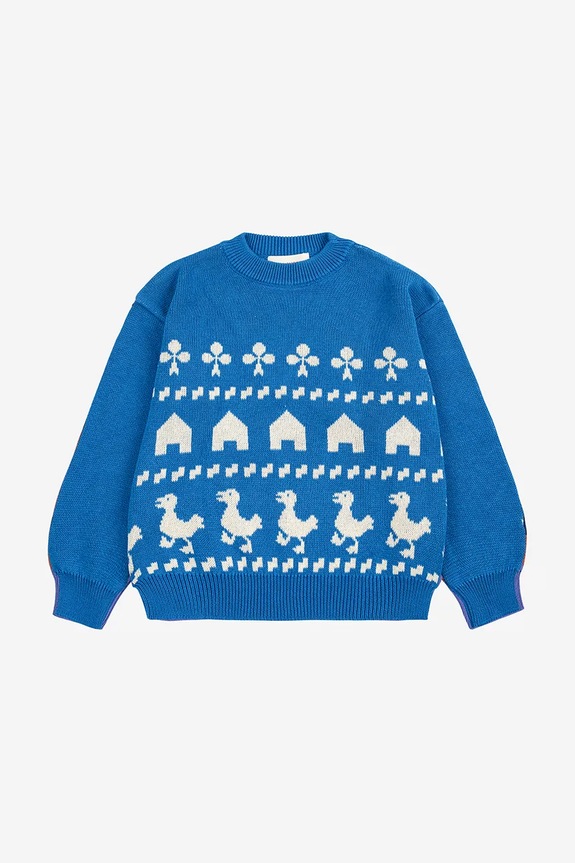 Bobo Choses maglione per bambini con misto lana Farm jacquard 225AC108 blu AW25