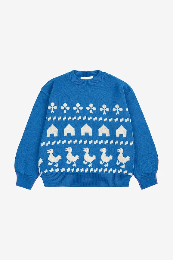Bobo Choses maglione per bambini con misto lana Farm jacquard 225AC108 blu AW25