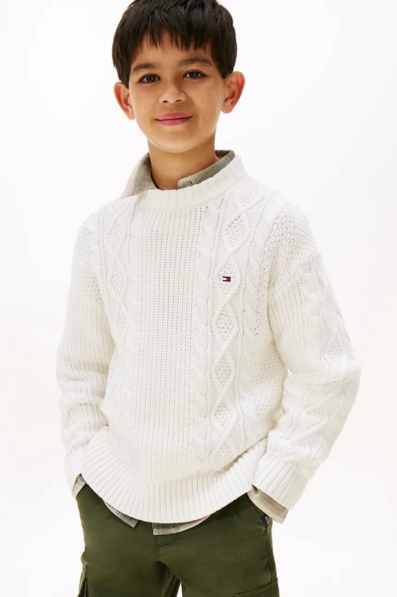 Tommy Hilfiger pulover de bumbac pentru copii imprimeu alb KB0KB09910.9BYA