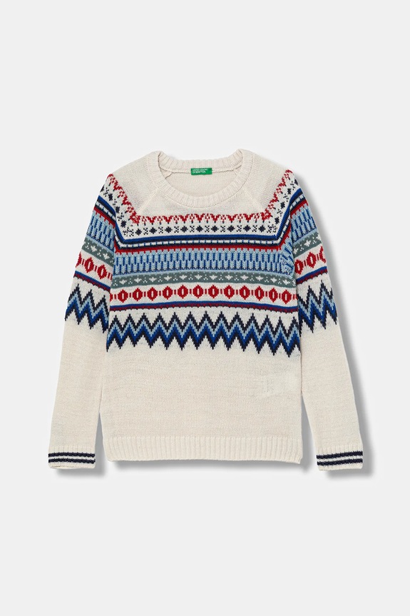 United Colors of Benetton pulover din amestec de lână cu modele bej 1PF6Q109R.G.Seasonal