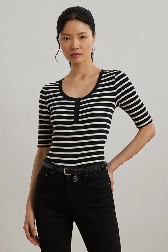 Μπλουζάκι Lauren Ralph Lauren με ελαστάν μαύρο 200971086