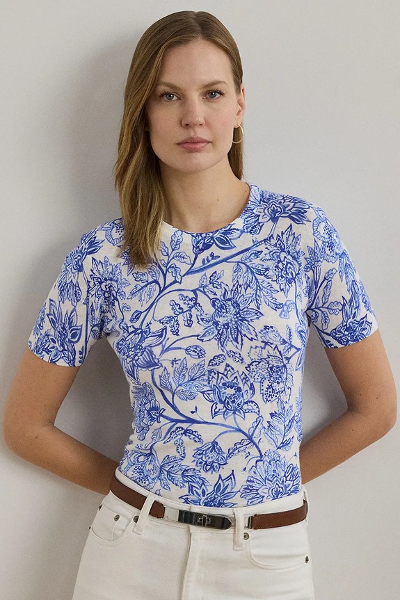 Lněný svetr Lauren Ralph Lauren květinový bílá 200971168