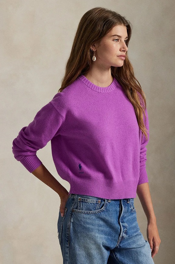 Μάλλινη μπλουζα Polo Ralph Lauren στρογγυλό μωβ 211914515