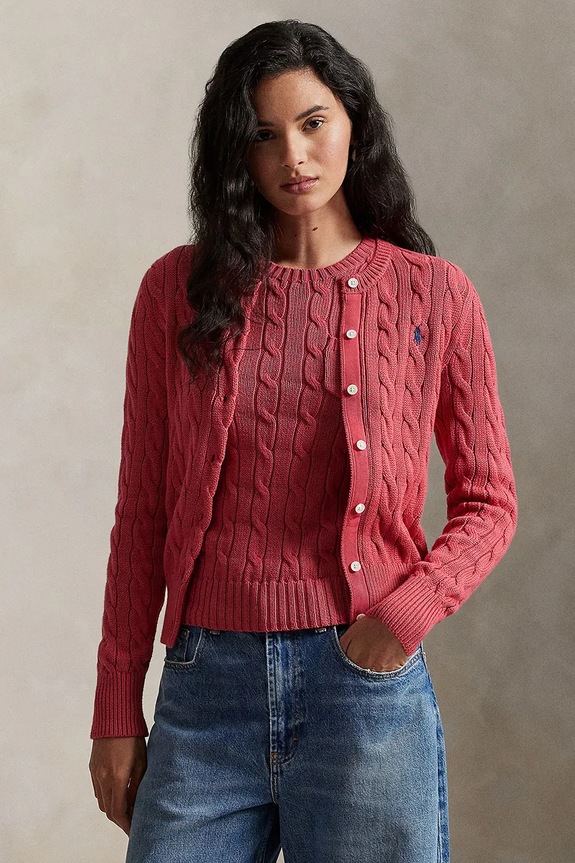 Polo Ralph Lauren kardigán dámsky bavlnený bavlna červená 211971868