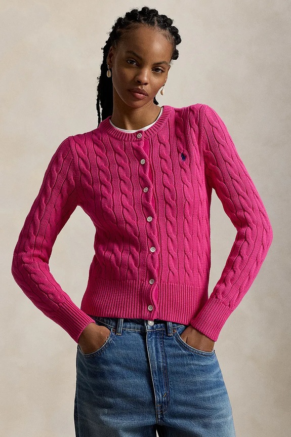Polo Ralph Lauren cardigan de damă din bumbac grosime medie roz 211971868