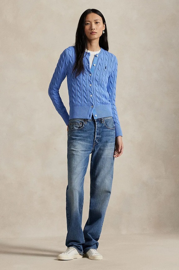 Oblečenie Polo Ralph Lauren kardigán dámsky bavlnený 211971868 modrá