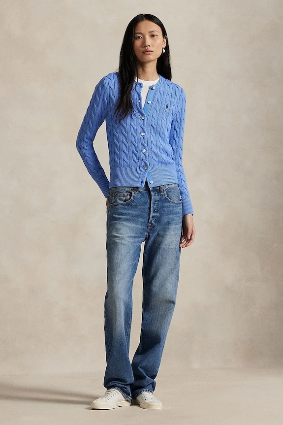 Oblečenie Polo Ralph Lauren kardigán dámsky bavlnený 211971868 modrá