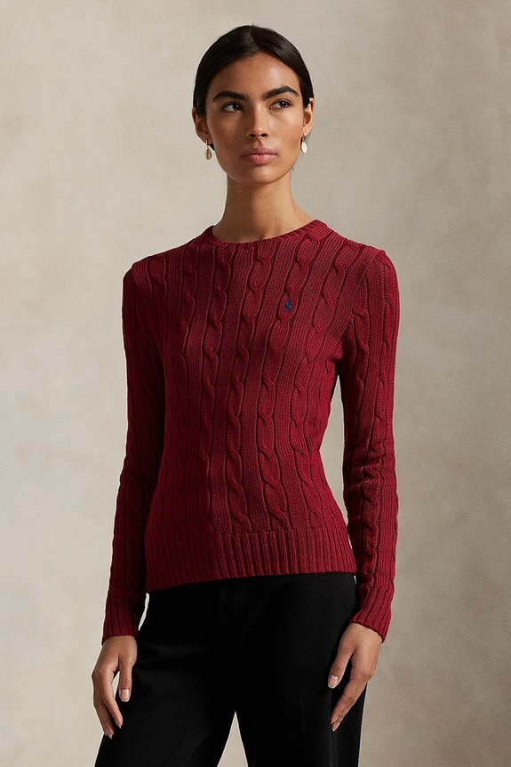 Polo Ralph Lauren sweter bawełniany okrągły bordowy 211971869
