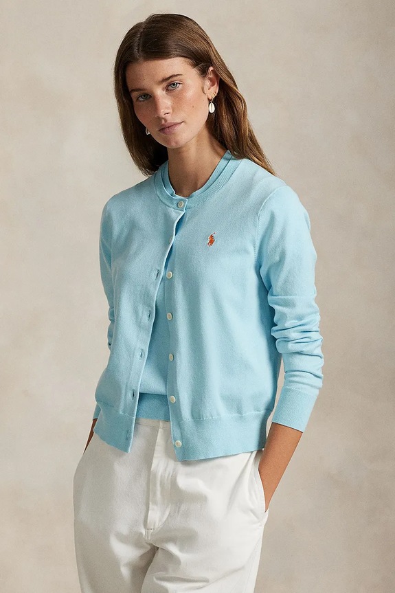 Polo Ralph Lauren Cardigan de damă cu bumbac albastru 211971871