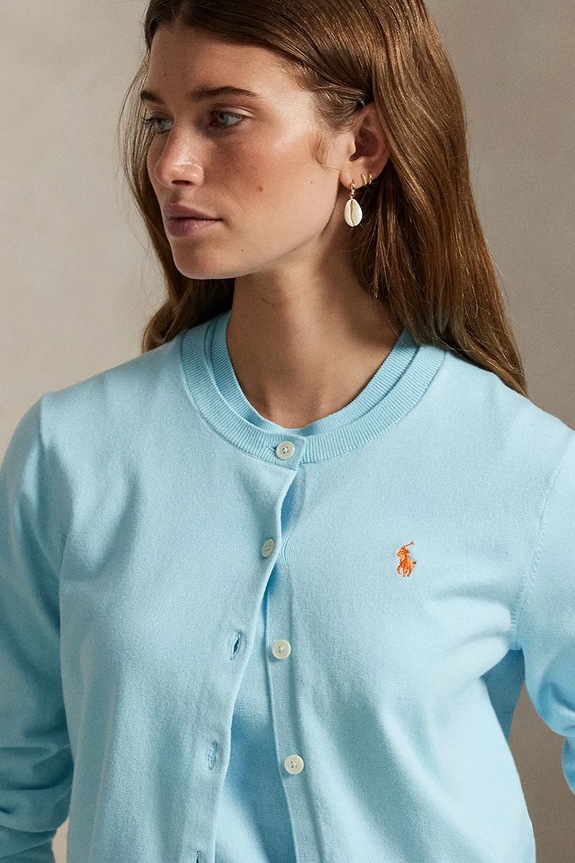 Polo Ralph Lauren Cardigan de damă cu bumbac albastru 211971871