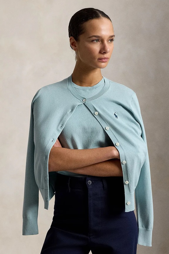 Polo Ralph Lauren kardigan damski z bawełną 211971871 turkusowy
