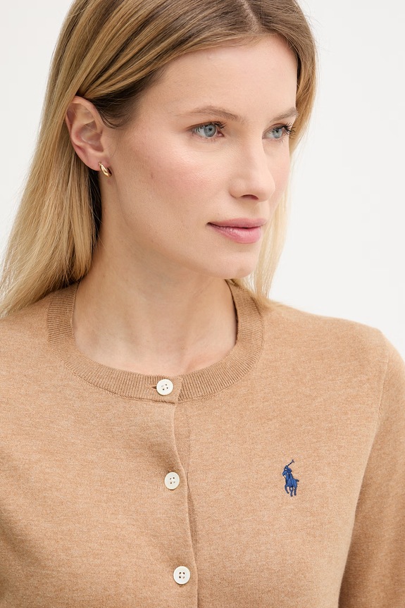 Polo Ralph Lauren kardigan damski z bawełną brązowy 211971871