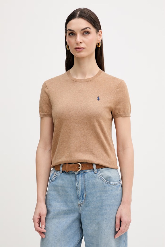Polo Ralph Lauren Πουλόβερ με κοντό μανίκι γυναικείο με βαμβάκι άλλο καφέ 211971872