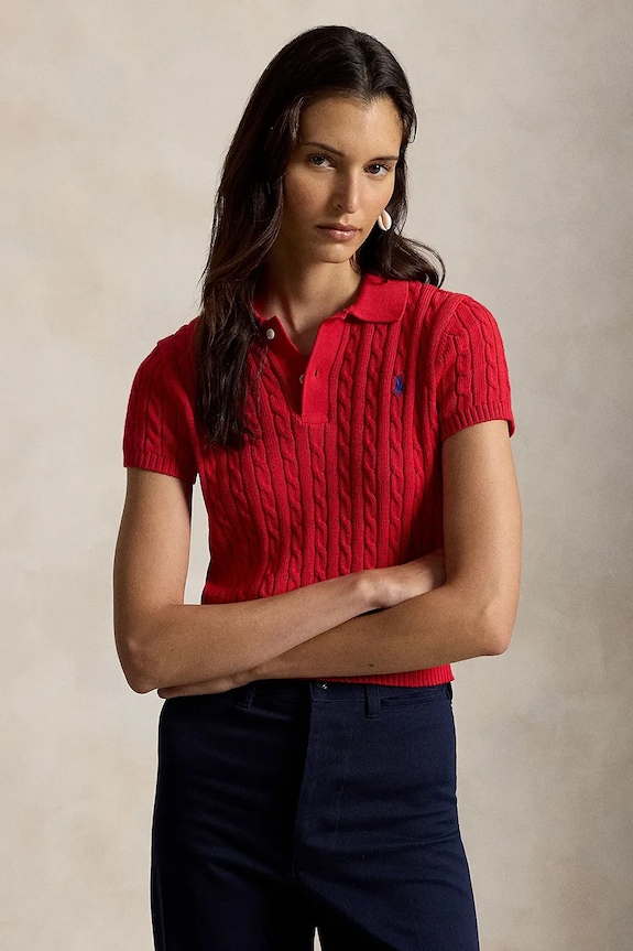 Polo Ralph Lauren sveter s krátkym rukávom dámsky bavlnený červená 211972118