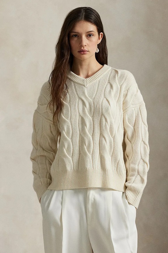 Polo Ralph Lauren sweter damski wełniany szpic biały 211972127