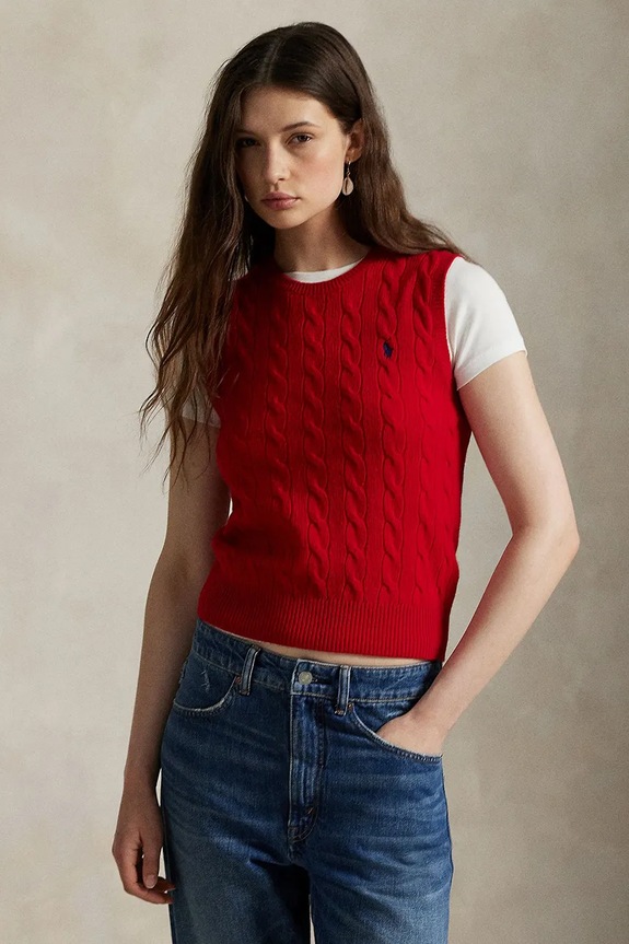 Polo Ralph Lauren gilet con cashmere medio spessore rosso 211972134