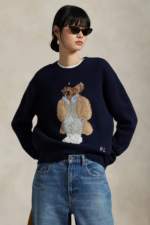 Вълнен пуловер Polo Ralph Lauren щампа тъмносин 211972139