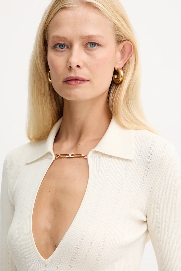 Elisabetta Franchi pulover din amestec de mătase bej MK09B56E2