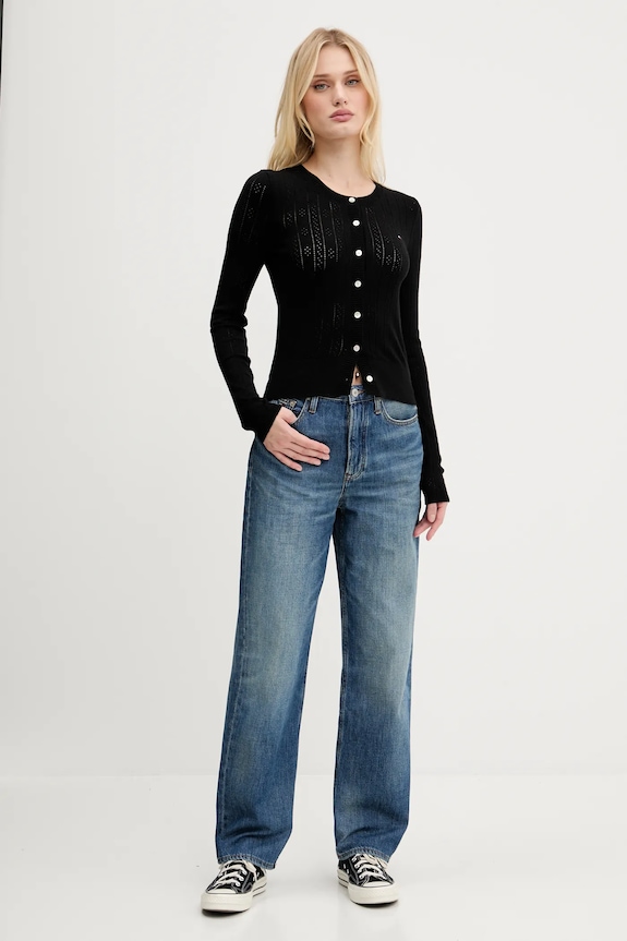 Tommy Jeans cardigan DW0DW20966 negru AW25