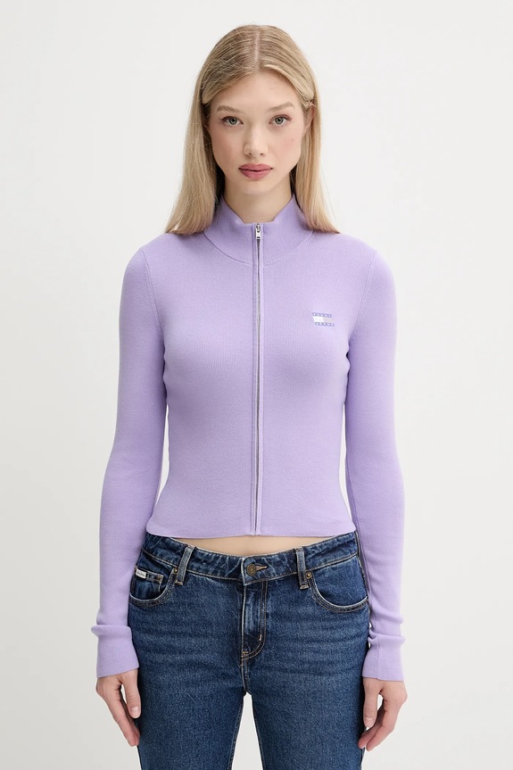 Tommy Jeans kardigan aplikacja fioletowy DW0DW20967