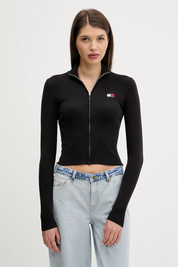Tommy Jeans kardigan aplikacja czarny DW0DW20967