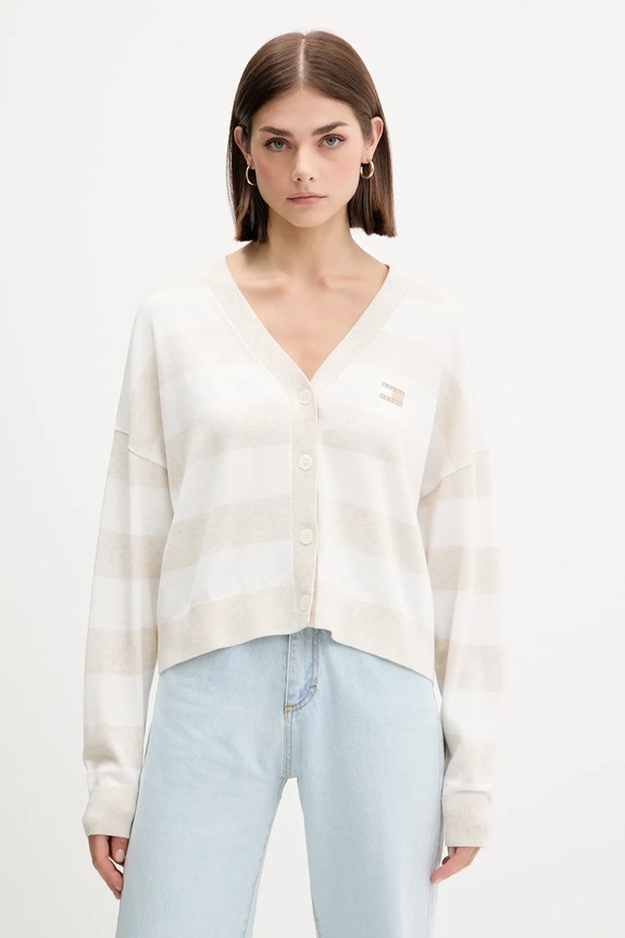 Βαμβακερή ζακέτα Tommy Jeans βαμβάκι μπεζ DW0DW20968