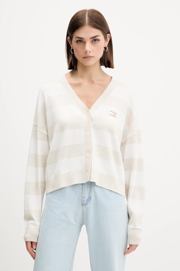 Βαμβακερή ζακέτα Tommy Jeans βαμβάκι μπεζ DW0DW20968