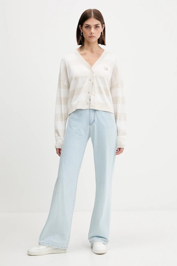 Βαμβακερή ζακέτα Tommy Jeans DW0DW20968 μπεζ AW25