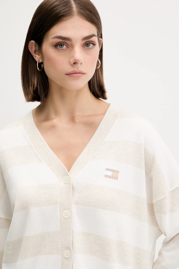 Βαμβακερή ζακέτα Tommy Jeans μπεζ DW0DW20968