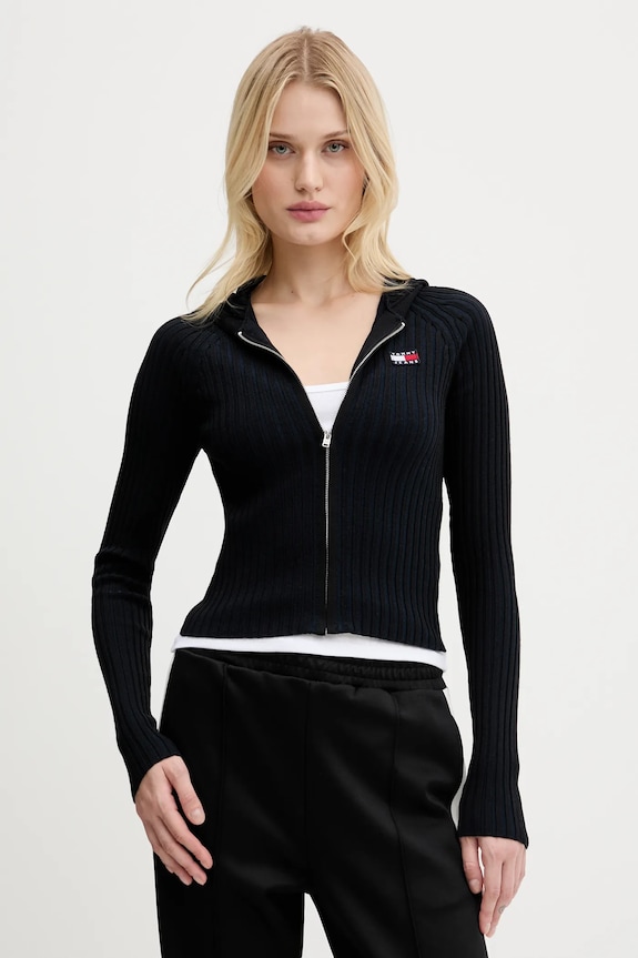 Kardigán Tommy Jeans nášivka čierna DW0DW20974