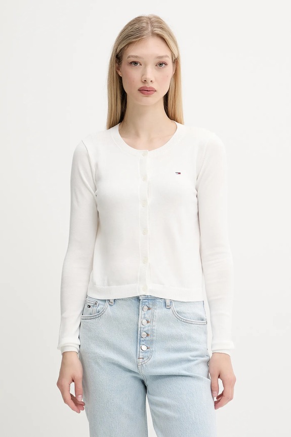 Tommy Jeans cardigan de damă din bumbac fixat alb DW0DW20976