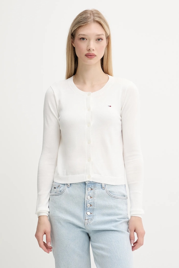 Tommy Jeans cardigan de damă din bumbac fixat alb DW0DW20976
