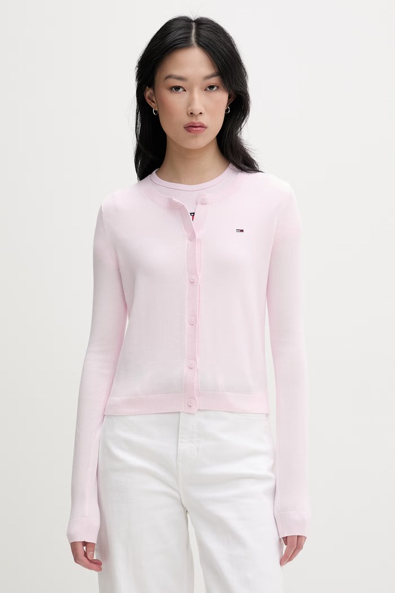 Tommy Jeans kardigan damski bawełniany różowy DW0DW20976
