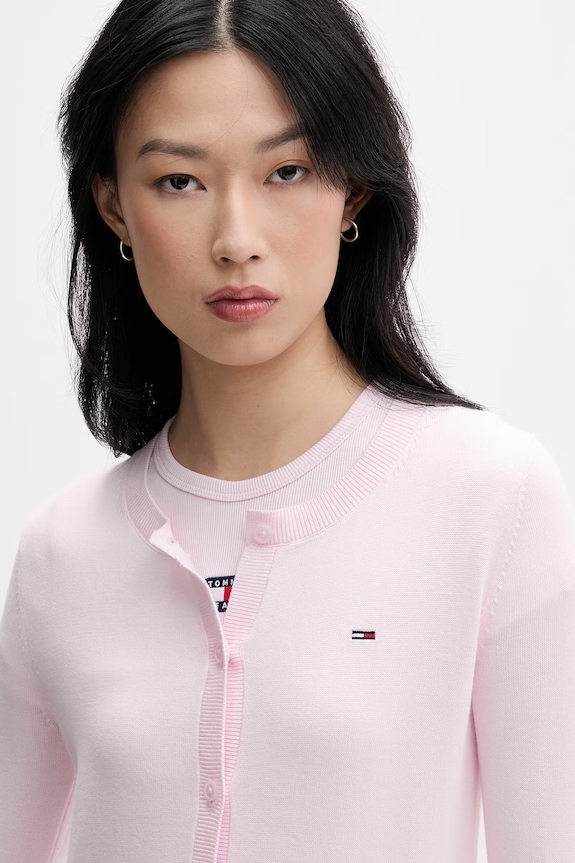 Tommy Jeans kardigan damski bawełniany różowy DW0DW20976