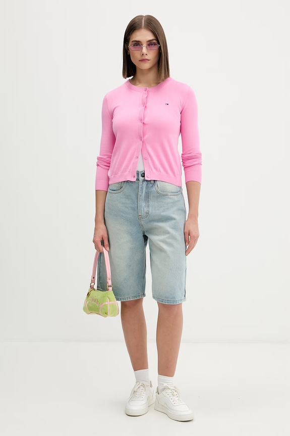 Tommy Jeans cardigan pentru femei, din bumbac DW0DW20976 roz SS26